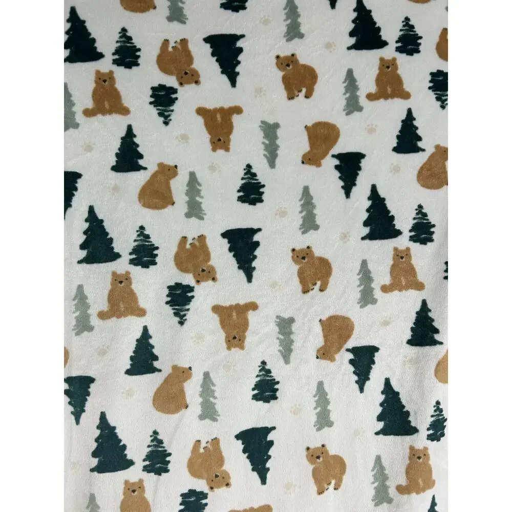 Chick Pea Bear Trees Baby Blanket Sherpa Forest Woodland Brown Green White